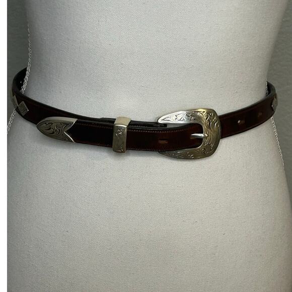 Nadim US women's western brown leather belt with metal diamond accents size 26 - Picture 1 of 14